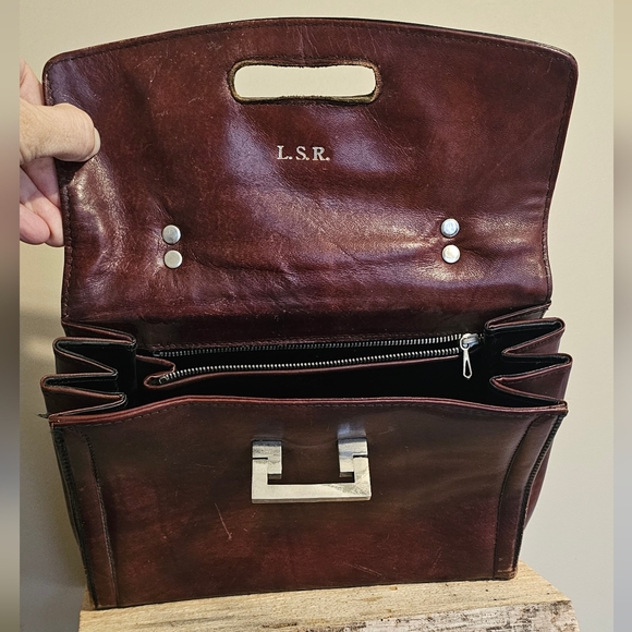 Vintage 1970s Luti Firenze Brown Leather Handbag Purse Satchel - Picture 9 of 11